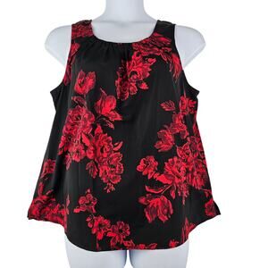 Floral Sleeveless Shirt XL Womens Croft & Barrow Black Red Flowy Cottagecore NEW